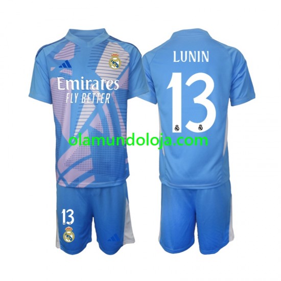 Camisola Real Madrid Andriy Lunin 13 Guarda-redes Criança Equipamento Primeiro 2024-2025 Manga Curta